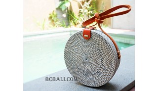 straw synthetic rattan circle bag color grey